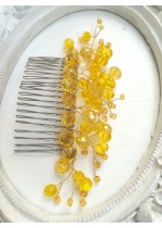 Кристална украса за коса- гребен модел Sun жълто